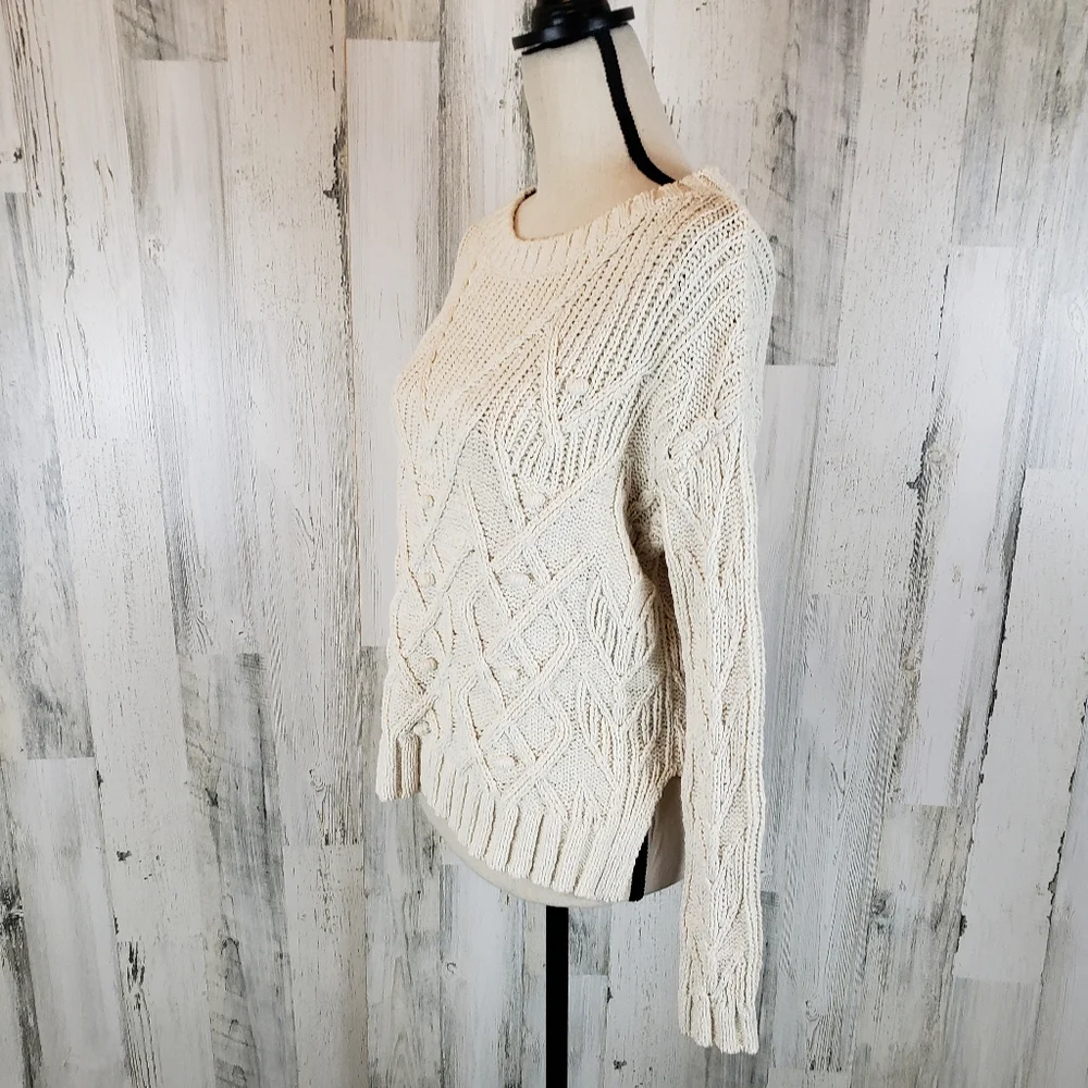 J. Crew Ivory Cable Knit Pointelle Sweater Size XXS